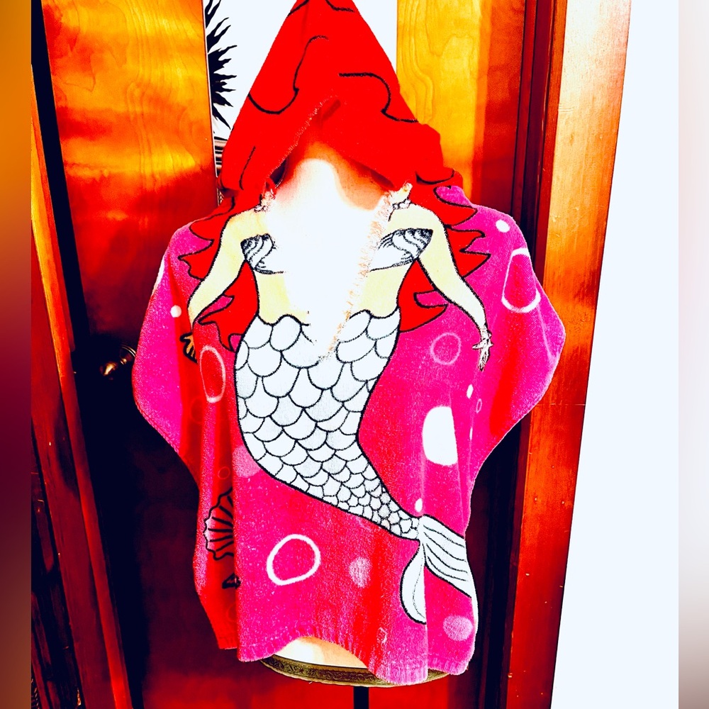 Mermaid poncho hooded terry cloth swim cover up